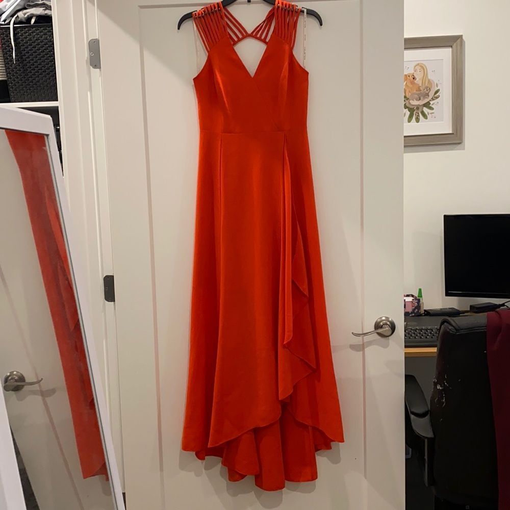 Halston Heritage Bright Orange Wedding Guest Dress